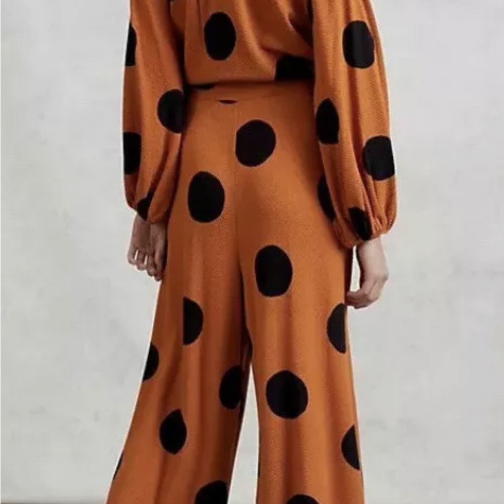 Polka Dot Wide-Leg Pants - Rust/Black - Picture 7 of 10